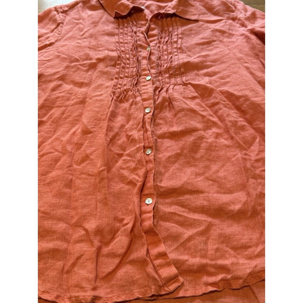 J Jill Sz M Womens Linen Button Down Tunic Top Coarl Pink Shirt Tuxedo Front - Picture 9 of 16